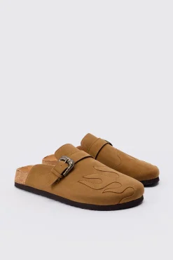 Faux Suede Flame Mule In Beige | BoohooMAN UK
