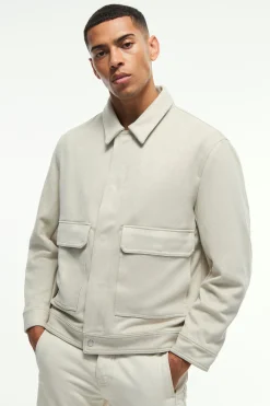 Faux Suede Harrington Jacket In Stone | BoohooMAN UK