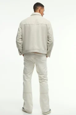 Faux Suede Harrington Jacket In Stone | BoohooMAN UK