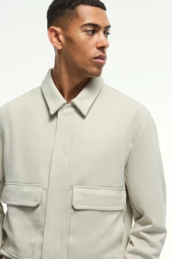 Faux Suede Harrington Jacket In Stone | BoohooMAN UK