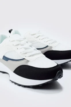 Faux Suede Mesh Trainer | BoohooMAN UK