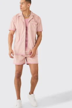 Faux Suede Oversized Shirt And Short Set | BoohooMAN UK