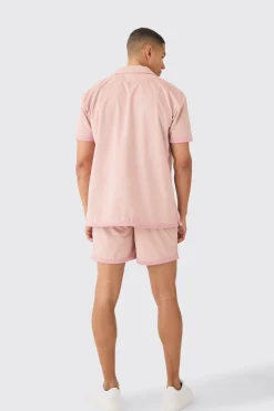Faux Suede Oversized Shirt And Short Set | BoohooMAN UK