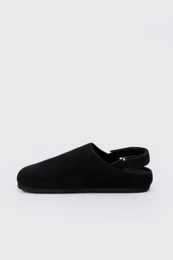 Faux Suede Sling Back Mule In Black | BoohooMAN UK