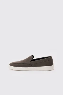 Faux Suede Slip On Loafer In Grey | BoohooMAN UK