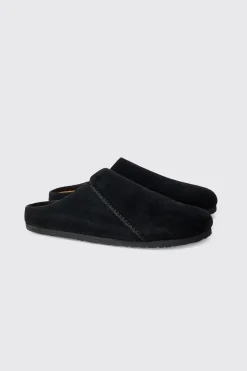 Faux Suede Slip On Mule In Black | BoohooMAN UK