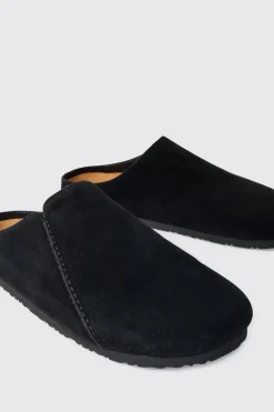 Faux Suede Slip On Mule In Black | BoohooMAN UK