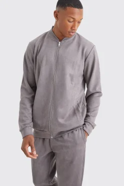 Faux Suede Zip Smart Bomber | BoohooMAN UK