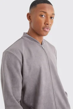 Faux Suede Zip Smart Bomber | BoohooMAN UK
