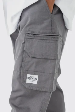 Fixed Ripstop Cargo Zip Trouser With Woven Tab | BoohooMAN UK