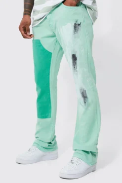 Fixed Skinny Stacked Carpenter Paint Trouser | BoohooMAN UK