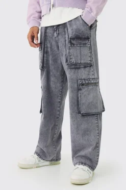 Fixed Waist Acid Washed Baggy Cargo Trouser | BoohooMAN UK