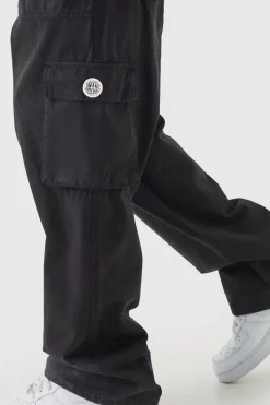 Fixed Waist Cargo Zip Trouser With Rubberised Tab | BoohooMAN UK
