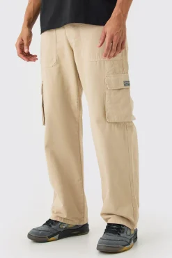 Fixed Waist Cargo Zip Trouser With Woven Tab | BoohooMAN UK