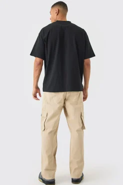 Fixed Waist Cargo Zip Trouser With Woven Tab | BoohooMAN UK