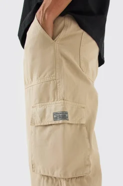 Fixed Waist Cargo Zip Trouser With Woven Tab | BoohooMAN UK