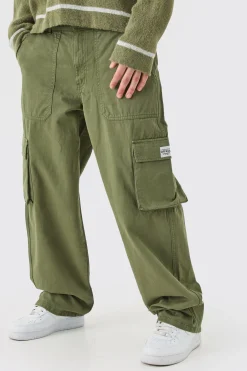 Fixed Waist Cargo Zip Trouser With Woven Tab | BoohooMAN UK