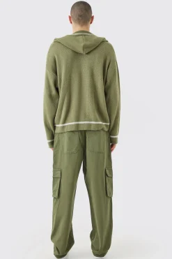 Fixed Waist Cargo Zip Trouser With Woven Tab | BoohooMAN UK