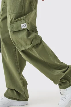Fixed Waist Cargo Zip Trouser With Woven Tab | BoohooMAN UK