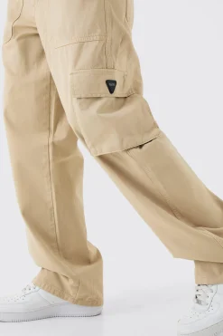 Fixed Waist Cargo Zip Trouser With Rubberised Tab | BoohooMAN UK