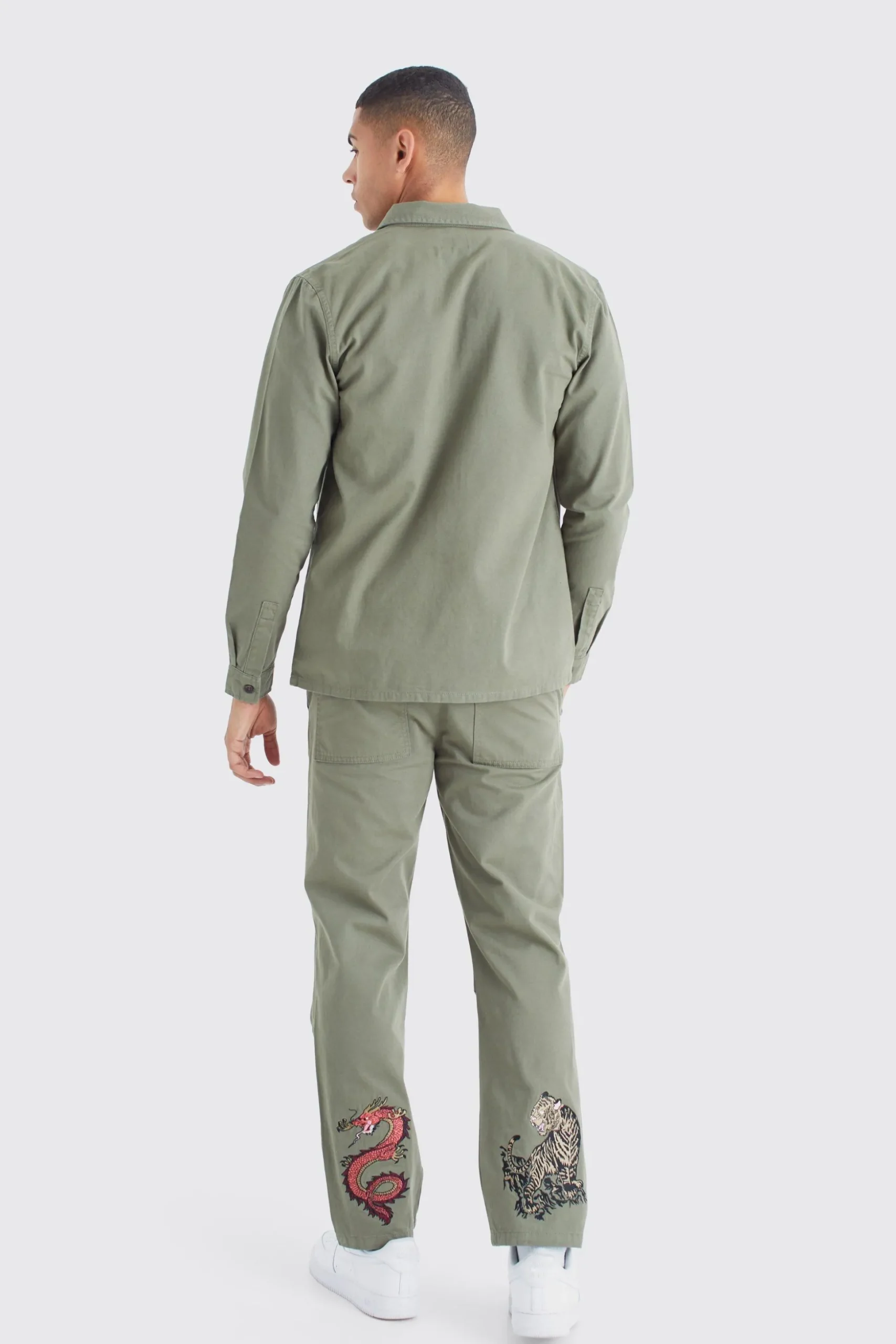 Fixed Waist Embroidered Twill Straight Leg Trouser | BoohooMAN UK