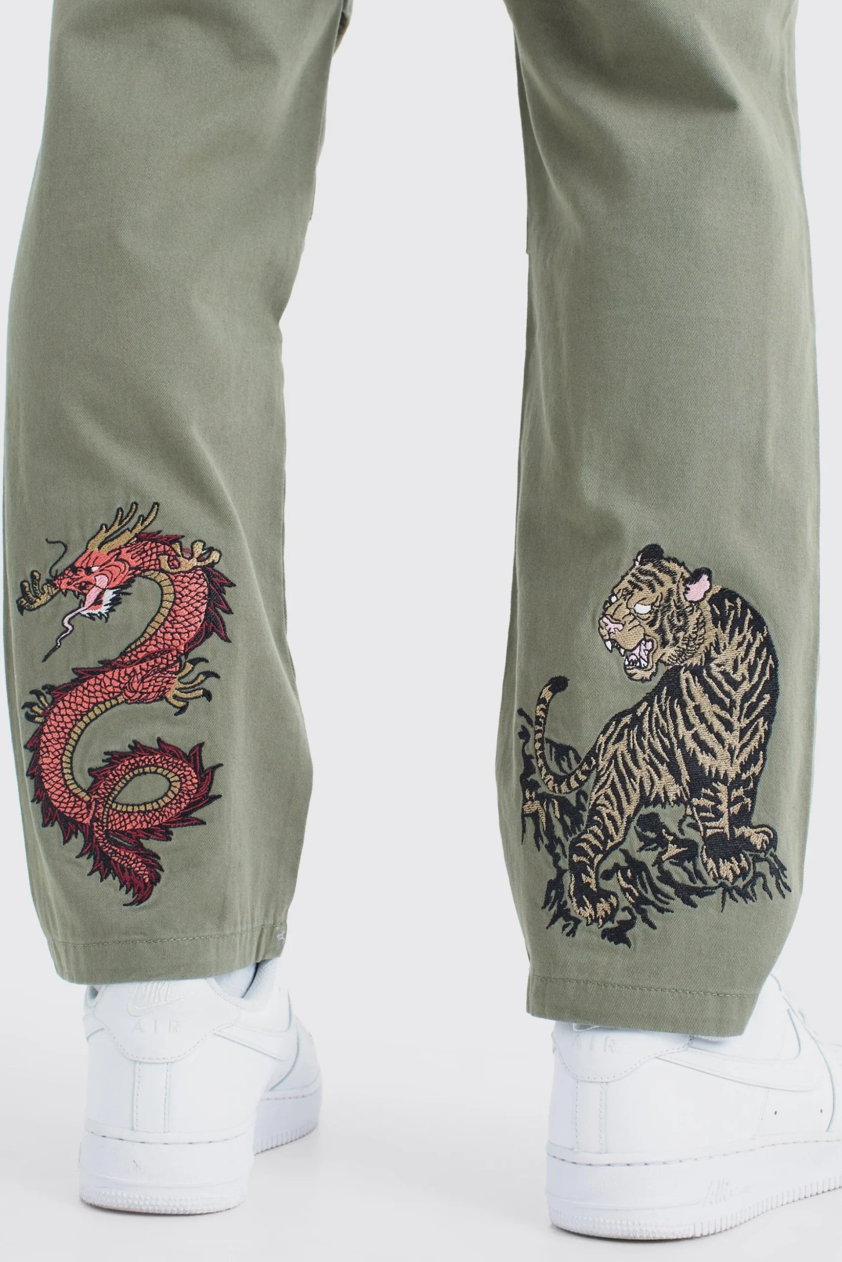 Fixed Waist Embroidered Twill Straight Leg Trouser | BoohooMAN UK