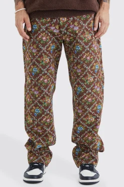 Fixed Waist Floral Tapestry Trouser | BoohooMAN UK