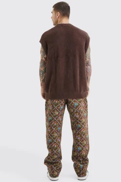 Fixed Waist Floral Tapestry Trouser | BoohooMAN UK
