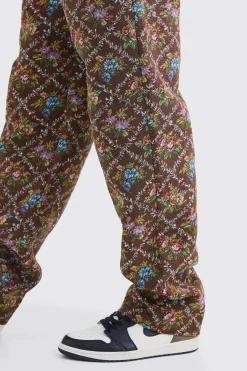 Fixed Waist Floral Tapestry Trouser | BoohooMAN UK