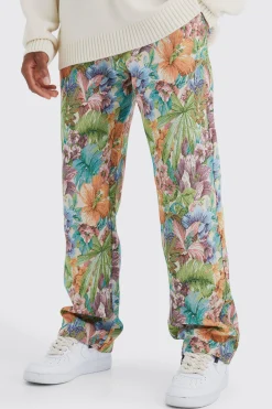 Fixed Waist Floral Tapestry Trouser | BoohooMAN UK