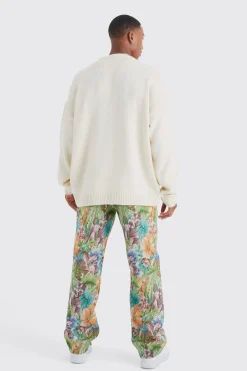 Fixed Waist Floral Tapestry Trouser | BoohooMAN UK