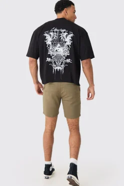 Fixed Waist Khaki Skinny Fit Chino Shorts | BoohooMAN UK