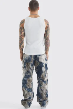 Fixed Waist Oil Camo Tapestry Trouser | BoohooMAN UK