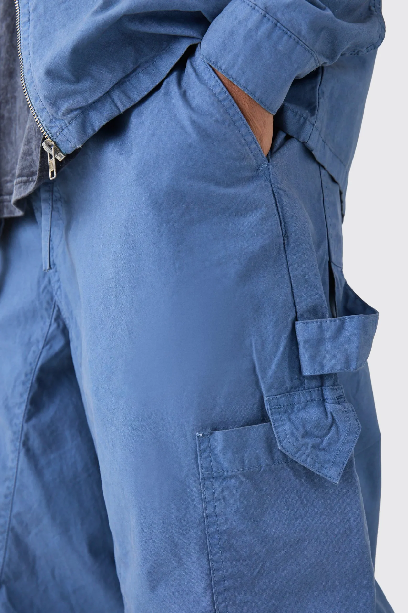 Fixed Waist Overdye Carpenter Parachute Trousers | BoohooMAN UK