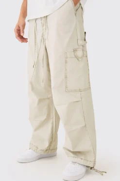 Fixed Waist Overdye Carpenter Parachute Trousers | BoohooMAN UK