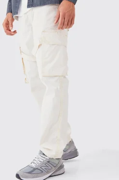 Fixed Waist Overdye Strap Detail Straight Leg Trousers | BoohooMAN UK