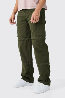Fixed Waist Panel Zip Off Relaxed Trouser | BoohooMAN UK