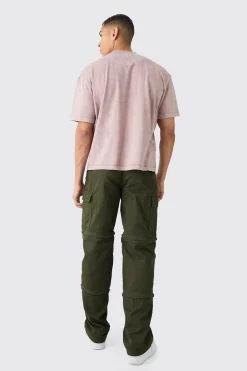 Fixed Waist Panel Zip Off Relaxed Trouser | BoohooMAN UK