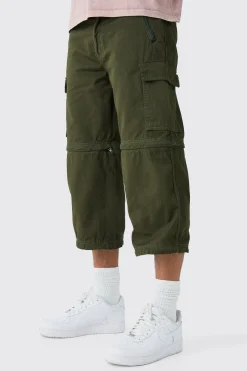 Fixed Waist Panel Zip Off Relaxed Trouser | BoohooMAN UK