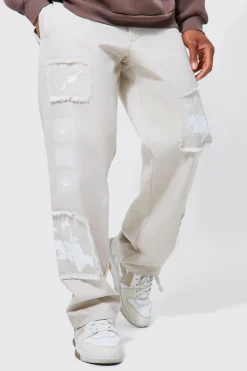 Fixed Waist Relaxed Applique Print Trouser | BoohooMAN UK