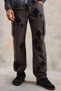 Fixed Waist Relaxed Applique Cargo Gusset Trouser | BoohooMAN UK