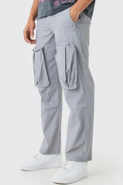 Fixed Waist Relaxed Crinkle Nylon Cargos | BoohooMAN UK