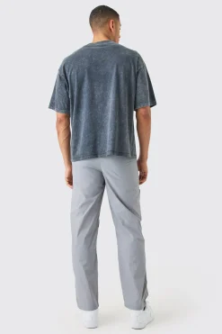 Fixed Waist Relaxed Crinkle Nylon Cargos | BoohooMAN UK