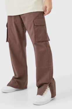 Fixed Waist Relaxed Fit Cargo Split Hem Trouser | BoohooMAN UK