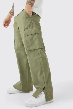 Fixed Waist Relaxed Fit Cargo Split Hem Trouser | BoohooMAN UK