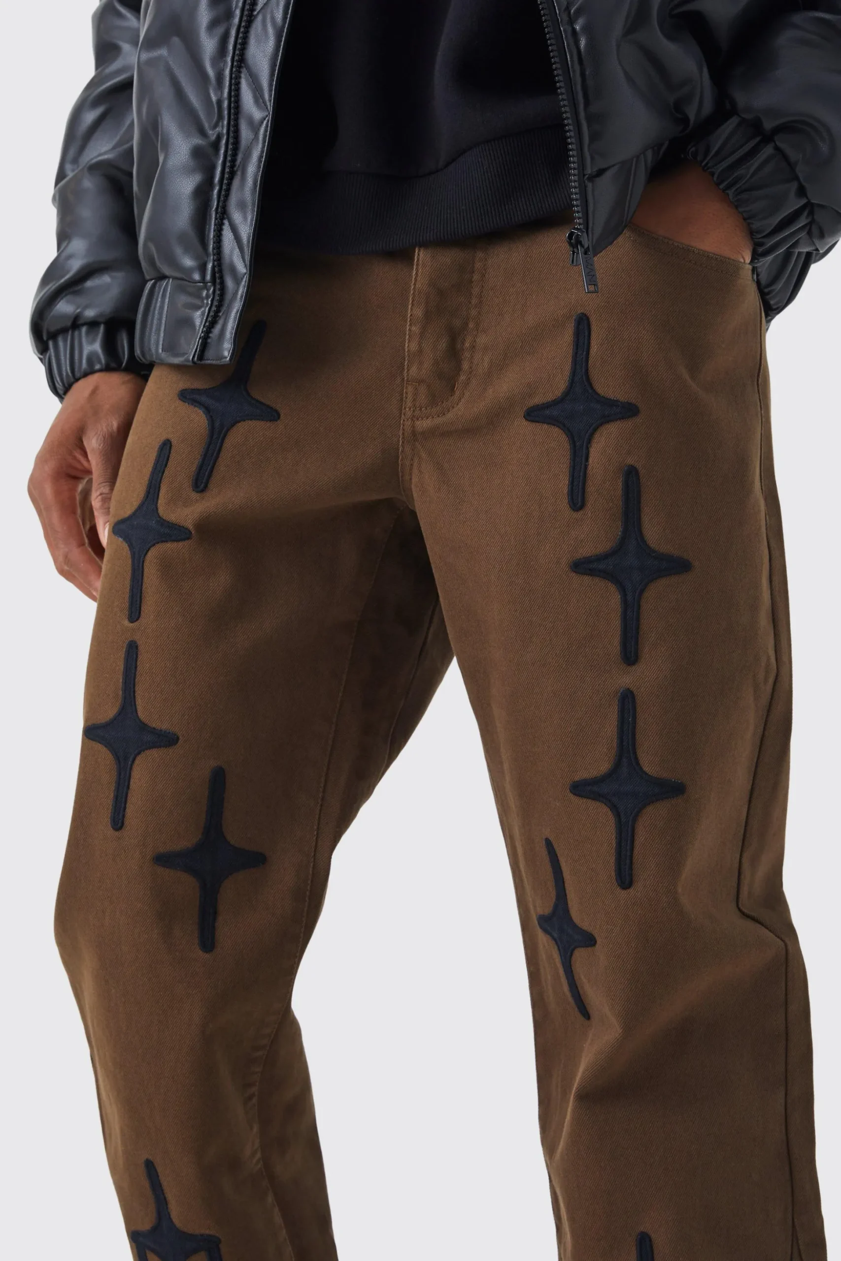 Fixed Waist Relaxed Gusset Applique Trouser | BoohooMAN UK