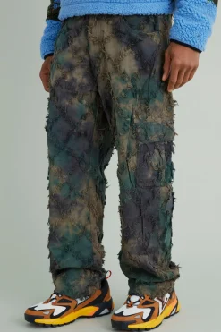 Fixed Waist Relaxed Oil Camo Cargo Tapestry Trouser | BoohooMAN UK