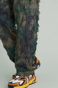 Fixed Waist Relaxed Oil Camo Cargo Tapestry Trouser | BoohooMAN UK