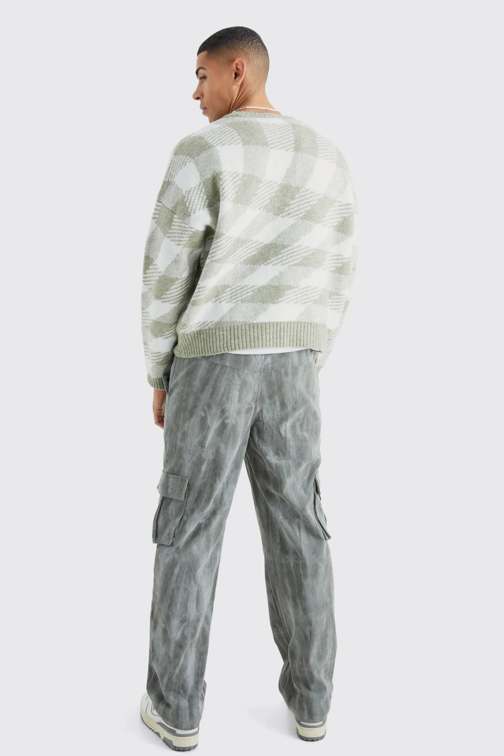 Fixed Waist Relaxed Tie Dye Cargo Corduroy Trouser | BoohooMAN UK