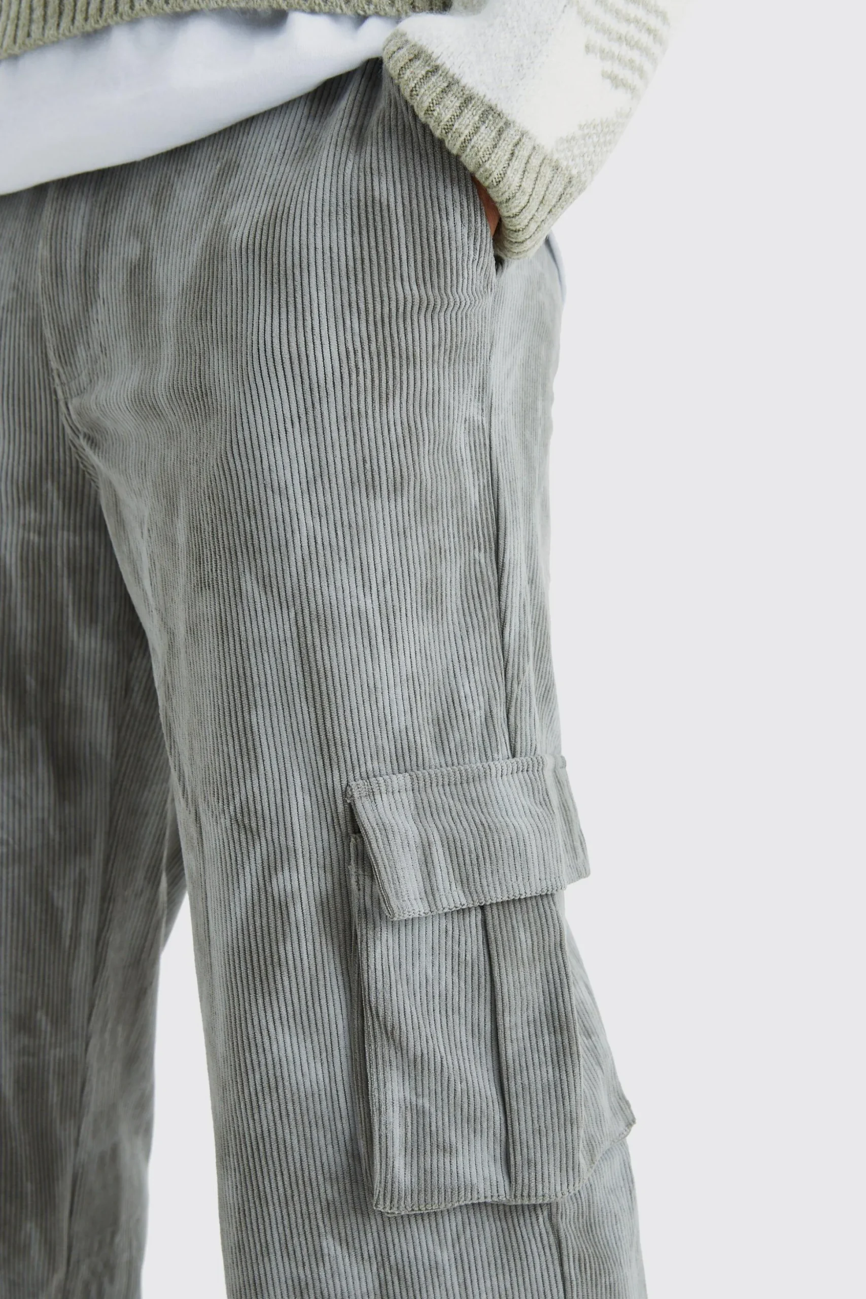 Fixed Waist Relaxed Tie Dye Cargo Corduroy Trouser | BoohooMAN UK